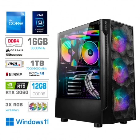 Gaming računalnik MEGA S7 Intel Core i5-12400F | 16GB | RTX 3060 |1TB NVMe | Win11 Home