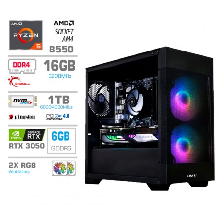 Gaming računalnik MEGA S7X AMD Ryzen 5-5500 | RTX3050 | 16GB | 1TB-NVMe | Brez OS | Črn