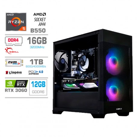 Gaming računalnik MEGA S7X AMD Ryzen 5-5600G | RTX3060 | 16GB | 1TB-NVMe | Brez OS | Črn