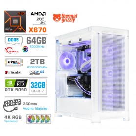 Gaming računalnik MEGA S11 AMD Ryzen 7-7800X3D | RTX 5090 | 64GB-DDR5 | 2TB-NVMe | Brez OS | Vodno hlajenje | Bel + Estetski kabli
