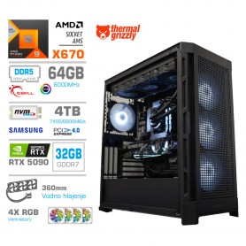 Gaming računalnik MEGA S11 AMD Ryzen 9-9950X | RTX 5090 | 64GB-DDR5 | 4TB-NVMe | Brez OS | Vodno hlajenje | Črn
