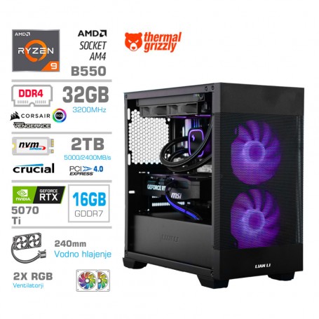 Gaming računalnik MEGA S7X AMD Ryzen 9-5950X | RTX5070Ti | 32GB | 2TB-NVMe | Brez OS | Črn + Estetski kabli