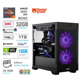 Gaming računalnik MEGA S7X AMD Ryzen 7-5700X | RTX5070 | 32GB |1TB-NVMe | Brez OS | Črn + Estetski kabli