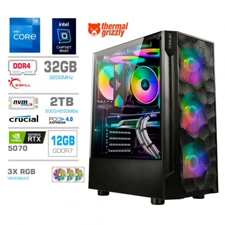 Gaming računalnik MEGA S7 Intel Core i7-12700K | RTX5070 | 32GB | 2TB-NVMe | Brez OS