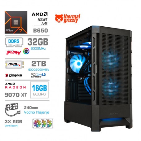 Gaming računalnik MEGA S8 AMD Ryzen 7-7700X | RX9070 XT | 32GB-DDR5 | 2TB-4.0 | Brez OS | Črn + Estetski kabli