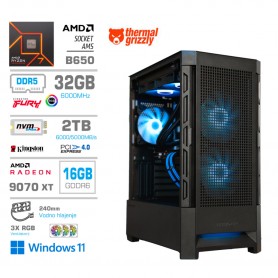 Gaming računalnik MEGA S8 AMD Ryzen 7-7700X | RX9070 XT | 32GB-DDR5 | 2TB-NVMe | Win 11 Home| ČRN + Estetski kabli