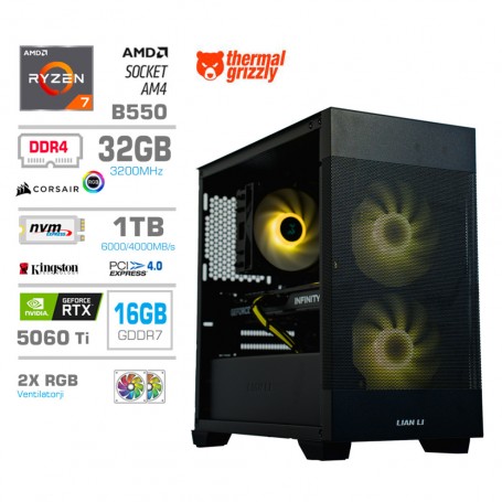 Gaming računalnik MEGA S7X AMD Ryzen 7-5700X | RTX5060Ti-16GB | 32GB | 1TB-NVMe | Brez OS | Črn + Estetski kabli