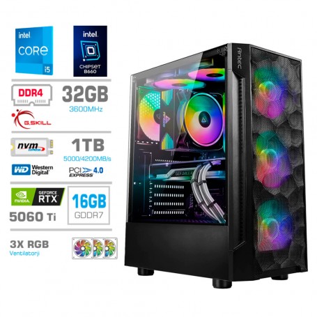 Gaming računalnik MEGA S7 Intel Core i5-14600KF | RTX5060Ti-16GB | 32GB | 1TB-NVMe | Brez OS