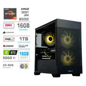 Gaming računalnik MEGA S7X AMD Ryzen 5-5600X | RTX5060Ti-16GB |16GB | 1TB-4.0-NVMe | Brez OS | Črn + Estetski kabli