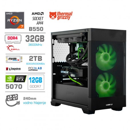 Gaming računalnik MEGA S7X AMD Ryzen 7-5800X | RTX5070 | 32GB | 2TB-NVMe | Brez OS | Črn + Estetski kabli