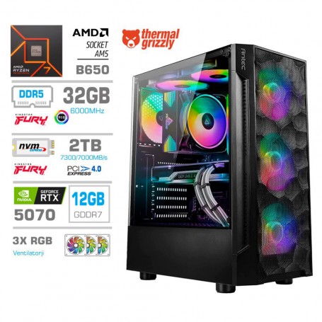 Gaming računalnik MEGA S7 AMD Ryzen 7-7700 | RTX5070 | 32GB-DDR5 | 2TB-NVMe | Brez OS