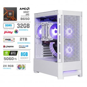 Gaming računalnik MEGA S8 AMD Ryzen 5-9600X | RTX5060Ti | 32GB-DDR5 | 2TB-NVMe | Brez OS | Bel + Estetski kabli