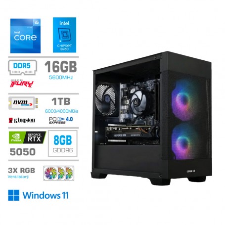 Gaming računalnik MEGA S7X Intel Core i5-12400F | RTX5050 | 16GB | 1TB-NVMe | Win 11 Home