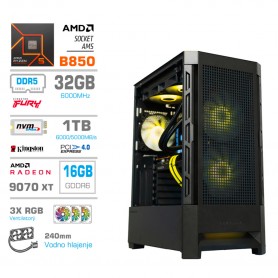 Gaming računalnik MEGA S8 AMD Ryzen 7-9700X | RX9070 XT | 32GB-DDR5 | 2TB-NVMe| Brez OS| Črn + Estetski kabli