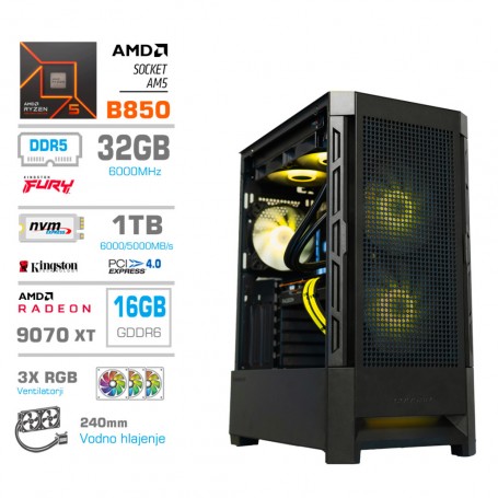 Gaming računalnik MEGA S8 AMD Ryzen 7-9700X | RX9070 XT | 32GB-DDR5 | 2TB-NVMe| Brez OS| Črn + Estetski kabli