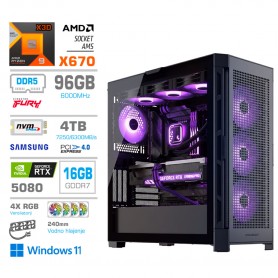 Gaming računalnik MEGA S11 AMD Ryzen 9-9950X3D | RTX5080 | 96GB-DDR5 | 4TB-NVMe | Win 11 Home | Črn + Estetski kabli