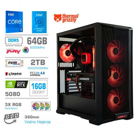 Gaming računalnik MEGA S10 Intel Core i7-14700K | RTX5080 | 64GB-DDR5 | 2TB-NVMe | Brez OS | Črn + Estetski kabli