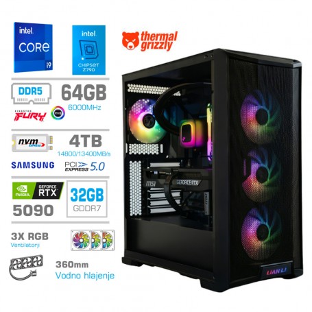 Gaming računalnik MEGA S10 Intel Core i9-14900K | RTX5090 | 64GB-DDR5 | 4TB-NVMe 5.0 | Brez OS | Črn + Estetski kabli