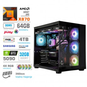 Gaming računalnik MEGA S5 AMD Ryzen 9-9950X3D | RTX5090 | 64GB-DDR5 | 4TB-NVMe | Brez OS | Črn + Estetski kabli