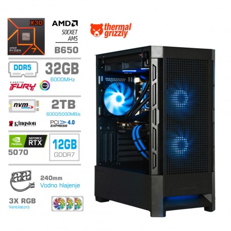 Računalnik MEGA MT S8 R7-7800X3D/RTX5070/32GB-DDR5/2TB/750W/Brez OS/črna RGB + Estetski napaj...