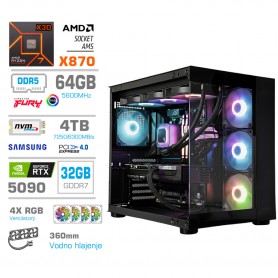 Gaming računalnik MEGA S5 AMD Ryzen 7-9850X3D | RTX5090 | 64GB-DDR5 | 4TB-NVMe | Brez OS | Črn + Estetski kabli