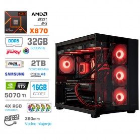 Gaming računalnik MEGA S5 AMD Ryzen 7-9850X3D | RTX5070Ti | 32GB-DDR5 | 2TB-NVMe | Brez OS | Črn + Estetski kabli