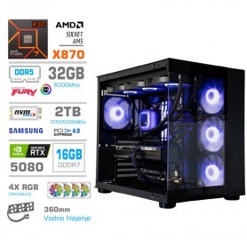 Gaming računalnik MEGA S5 AMD Ryzen 7-9850X3D | RTX5080 | 32GB-DDR5 | 2TB-NVMe | Brez OS | Črn + Estetski kabli