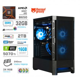 Gaming računalnik MEGA S8 AMD Ryzen 7-7800X3D |RTX5070Ti | 32GB-DDR5 | 2TB-NVMe | Brez OS | Črn + Estetski kabli