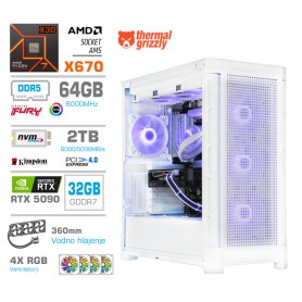 Gaming računalnik MEGA S11 AMD Ryzen 7-7800X3D | RTX 5090 | 64GB-DDR5 | 2TB-NVMe | Brez OS | Vodno hlajenje | Bel + Estetski kabli