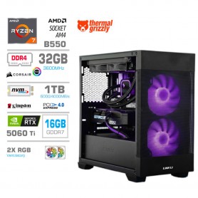 Gaming računalnik MEGA S7X AMD Ryzen 7-5800X | RTX5060Ti-16GB | 32GB | 1TB-NVMe | Brez OS | Črn + Estetski kabli