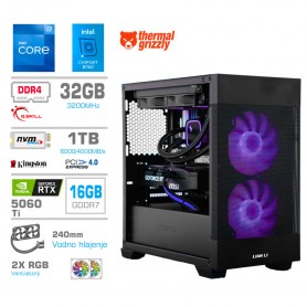Gaming računalnik MEGA S7X Intel Core i7-12700K | RTX5060Ti-16GB | 32GB | 1TB-NVMe | Brez OS | Črn + Estetski kabli