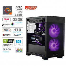 Gaming računalnik MEGA S7X AMD Ryzen 7-5700X | RTX5060Ti | 32GB | 1TBNVMe | Brez OS | Črn + Estetski kabli
