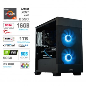 Gaming računalnik MEGA S7X AMD Ryzen 5-5500 | RTX5060 | 16GB | 1TB-NVMe | Brez OS | Črn + Estetski kabli
