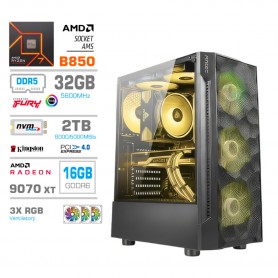 Gaming računalnik MEGA S7 AMD Ryzen 7-9700X | RX9070 XT | 32GB-DDR5 | 2TB-NVMe | Brez OS | Črn + Estetski kabli