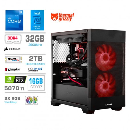 Gaming računalnik MEGA S7X Intel Core i7-12700K | RTX5070Ti | 32GB | 2TB-NVMe | Brez OS | Črn + Estetski kabli