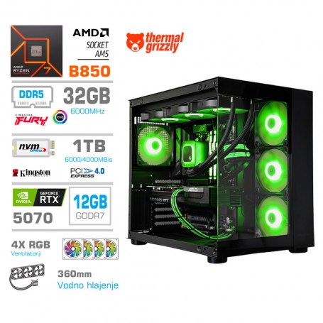Gaming računalnik MEGA S5 AMD Ryzen 7-7700 | RTX5070 | 32GB-DDR5 | 1TB-NVMe | Brez OS Črn + Estetski kabli