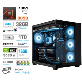 Gaming računalnik MEGA S5 AMD Ryzen 5-9600X | RTX5060Ti-16GB | 32GB-DDR5 | 1TB-NVMe | Brez OS | Črn + Estetski kabli