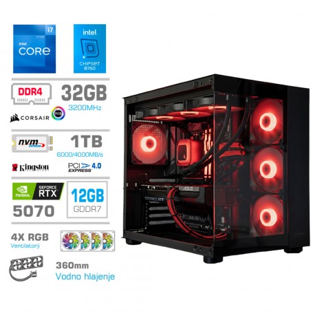 Gaming računalnik MEGA S5 Intel Core i7-12700K | RTX5070 | 32GB | 1TB-NVMe | Brez OS | Črn + Estetski kabli