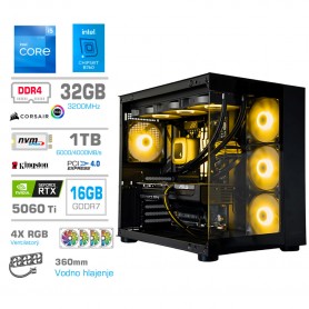Gaming računalnik MEGA S5 Intel Core i5-12600K | RTX5060Ti-16GB | 32GB | 1TB-NVme | Brez OS | Črn + Estetski kabli