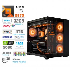 Gaming računalnik MEGA S5 AMD Ryzen 9-9950X | RTX5080 | 32GB-DDR5 | 4TB-NVMe (5.0) | Brez OS | Črn + Estetski kabli