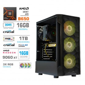 Gaming računalnik MEGA S7 AMD Ryzen 5-7600 | RX9060 XT | 16GB-DDR5 | 1TB-NVMe | Brez OS | Črn + Estetski kabli