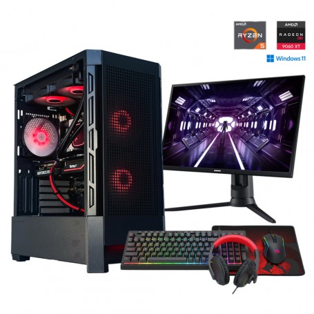 Gaming komplet MEGA S8 AMD Ryzen 5-9600X | RX9060XT | 16GB-DDR5 | 1TB-NVMe | Win 11 Home | Črn + Estetski kabli