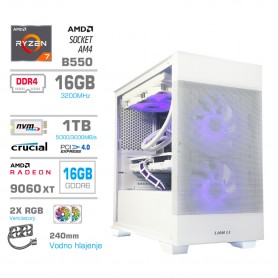 Gaming računalnik MEGA S7X AMD Ryzen 7-5700X | RX9060 XT | 16GB | 1TB-NVMe | Brez OS | Bel + Estetski kabli