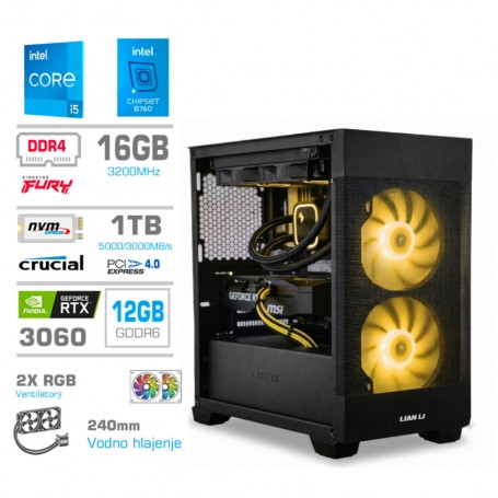 Računalnik MEGA MT S7X i5-14400F/RTX3060/16GB/1TB/750W/Brez OS/črna RGB + Estetski napajalni ...