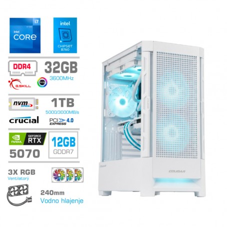 Računalnik MEGA MT S8 i7-12700KF/RTX5070/32GB/1TB/750W/Brez OS/bela RGB + Estetski napajalni k...